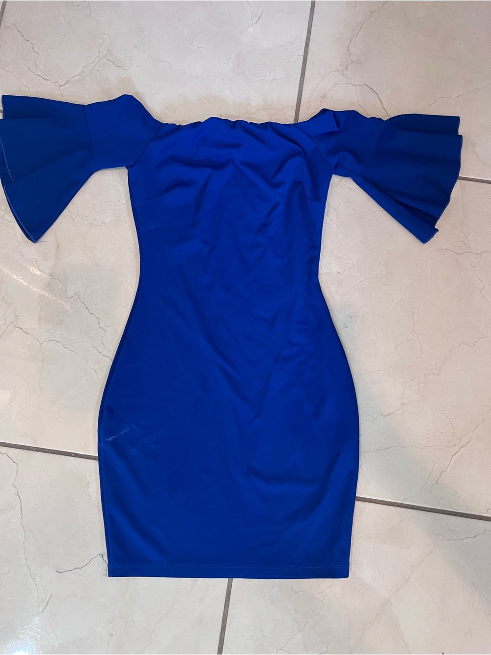 Off-Shoulder Cobalt Blue Bodycon Dress with Flutter Sleeves